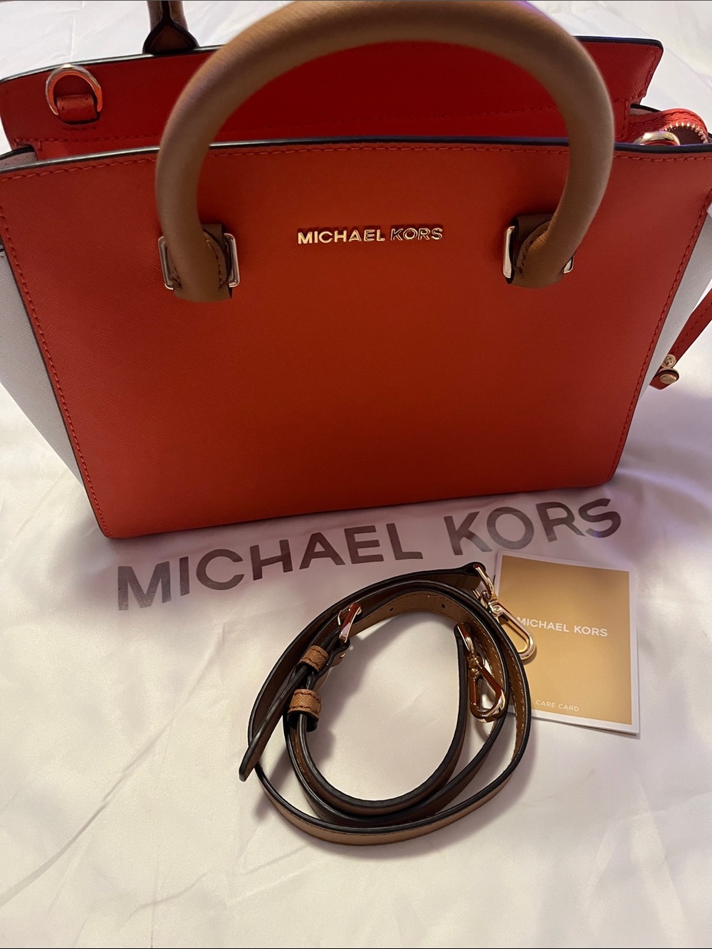 Michael Kors Red and Brown Satchel
